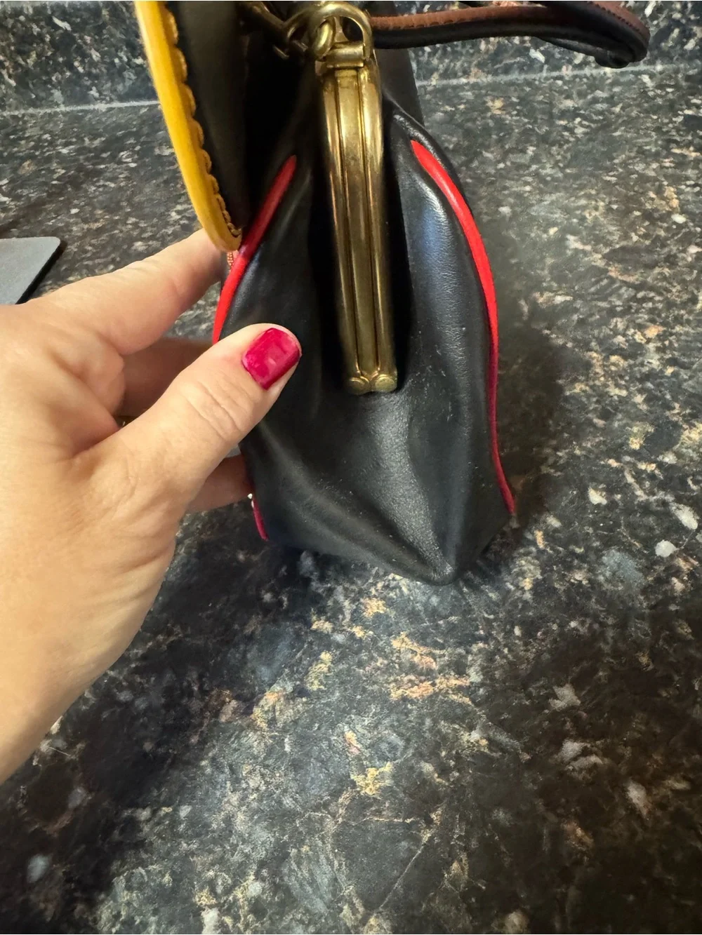 Coach Black Mini Bag with Yellow Ear Trim and Gold Chain